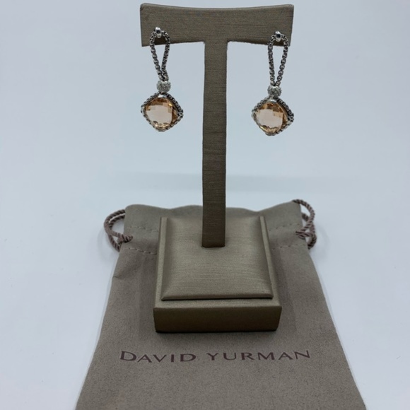 David Yurman Jewelry - David Yurman Morganite Cushion Diamond Earrings